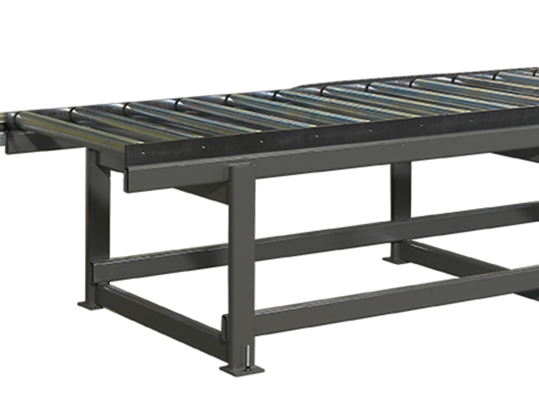 Rollerway for grating and foam panels, with iron or PVC rollers, carrying capacity 240 kg/m, rollers Ø 76 mm