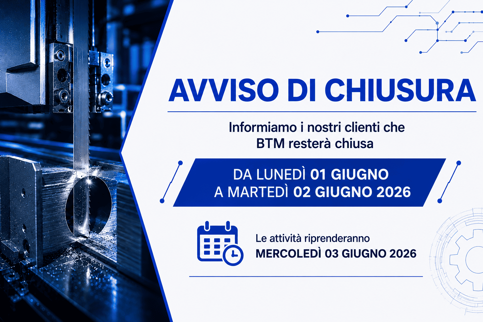 banner per chiusura vacanze 01 e 02 giugno 2026